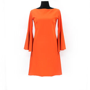Chiara Boni Orange Bell Sleeve Natalia Boatneck Dress 42 Scuba Knit Shift Mini